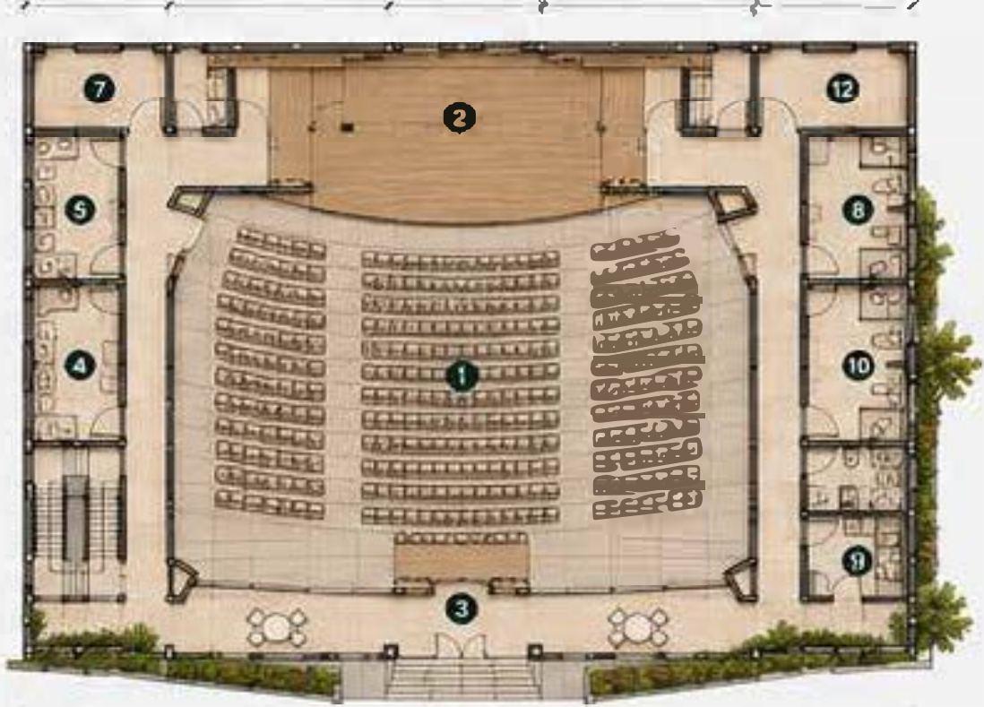 Auditorium: ground floor plan with 500-seat main hall
